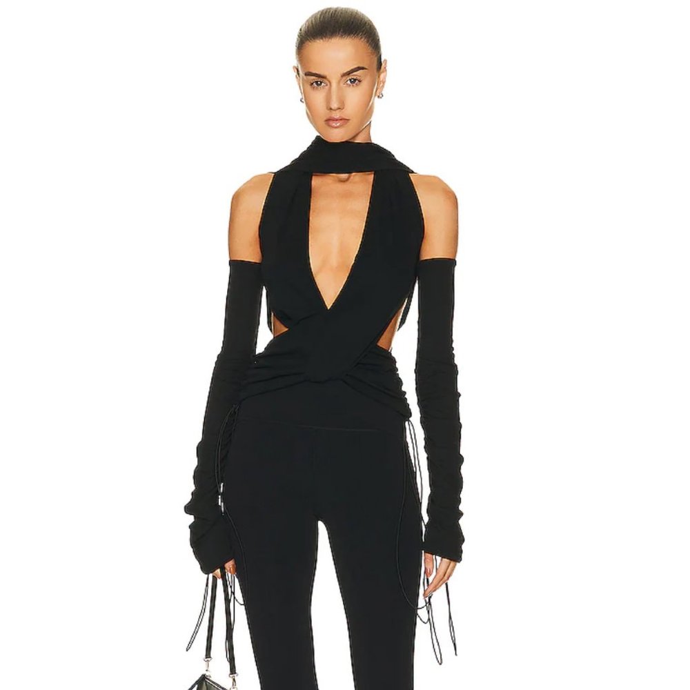 MAXIMILIAN DAVIS Donna cutout draped stretch-jersey top Size M New